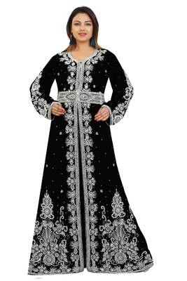 Black Georgette Embroidered Zari Work Kaftan 1