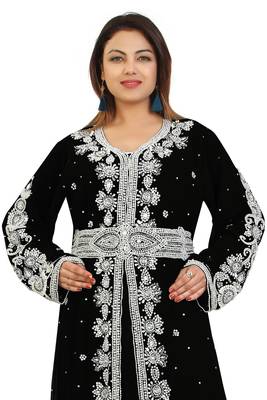 Black Georgette Embroidered Zari Work Kaftan 2