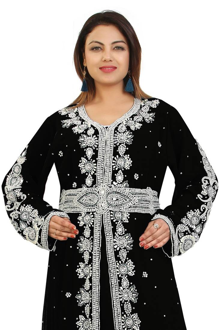 Black Georgette Embroidered Zari Work Kaftan