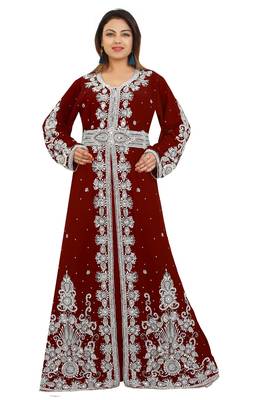 Maroon Georgette Embroidered Zari Work Kaftan 1