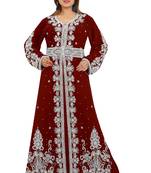 Maroon Georgette Embroidered Zari Work Kaftan