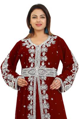 Maroon Georgette Embroidered Zari Work Kaftan 2