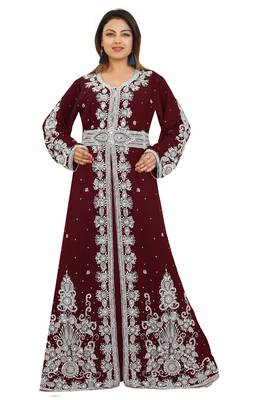 Brown Georgette Embroidered Zari Work Kaftan 1