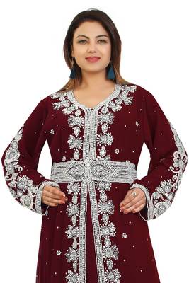 Brown Georgette Embroidered Zari Work Kaftan 2