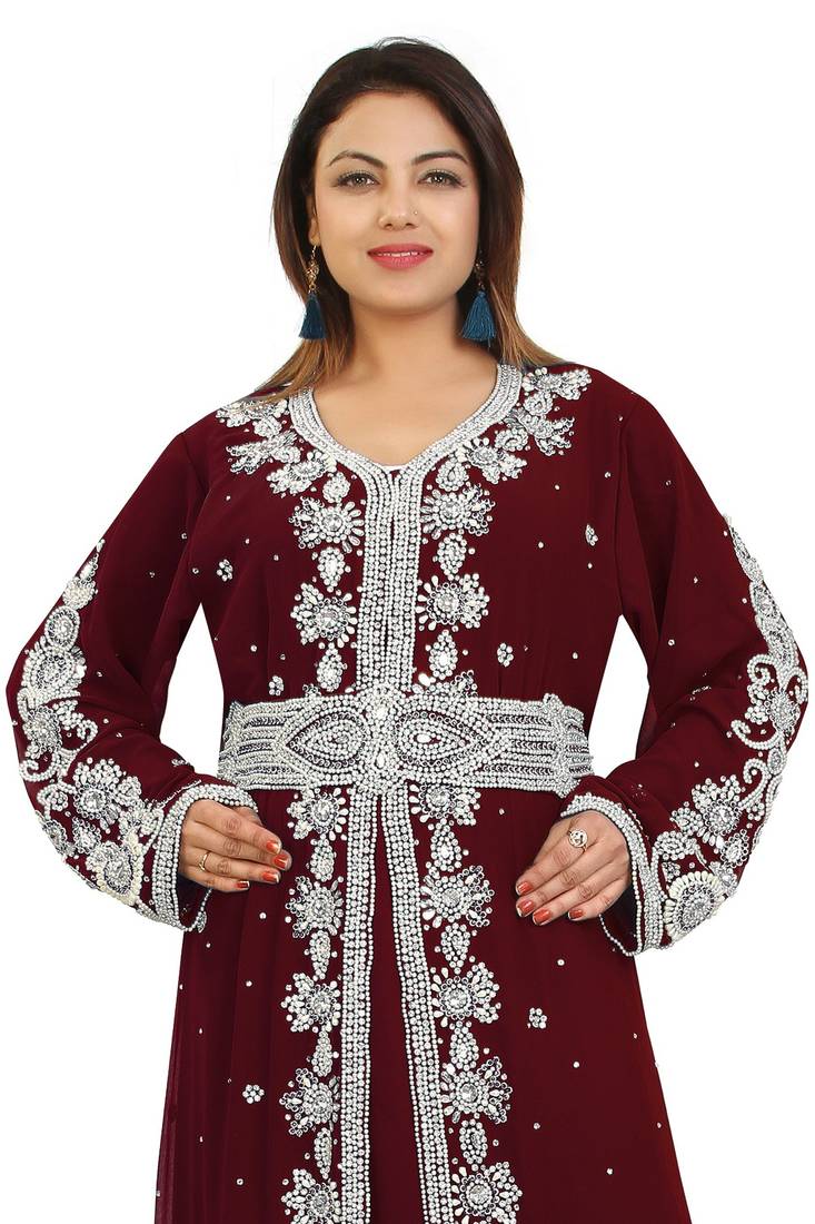 Brown Georgette Embroidered Zari Work Kaftan