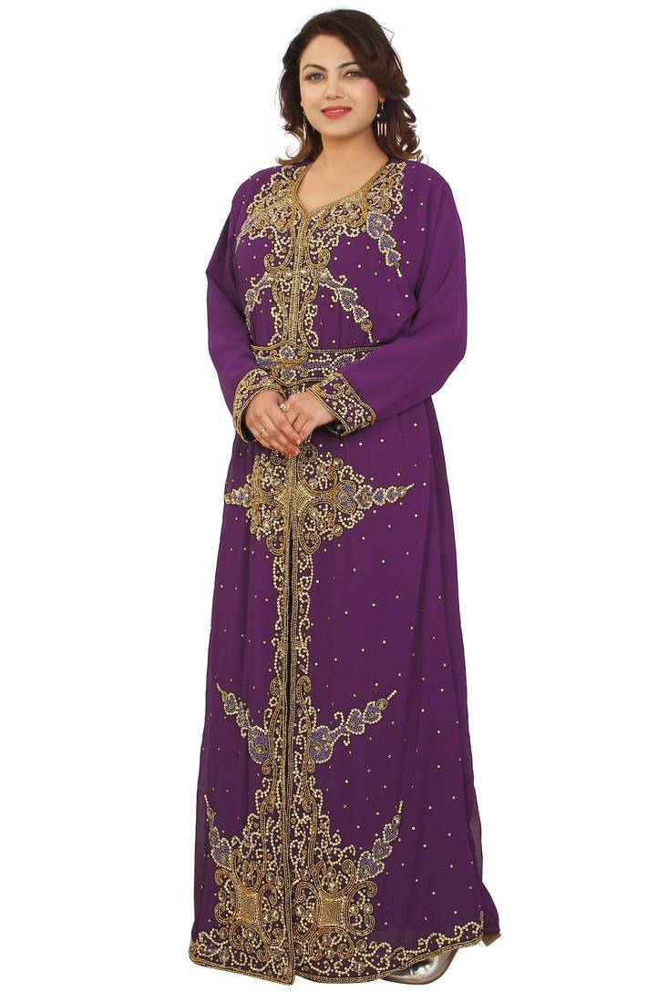 Magenta Georgette Embroidered Zari Work Kaftan