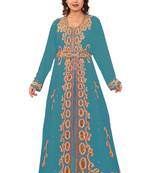 Turquoise Georgette Embroidered Zari Work Kaftan
