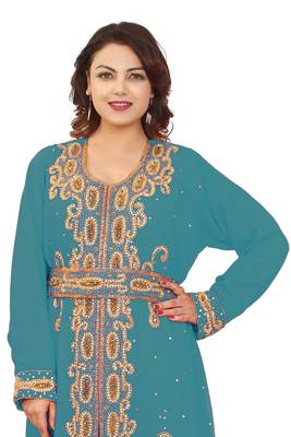 Turquoise Georgette Embroidered Zari Work Kaftan 2