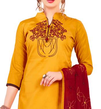 Yellow  Glaze Cotton Embroidery Work Dress Material Having Work Dupatta 2