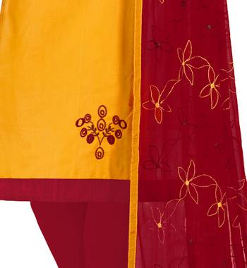 Yellow  Glaze Cotton Embroidery Work Dress Material Having Work Dupatta 3