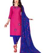 Pink  Glaze Cotton Embroidery Work Dress Material Having Work Dupatta