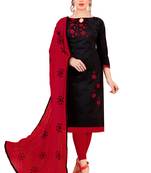 Black Glaze Cotton Embroidery Work Dress Material Having Work Dupatta