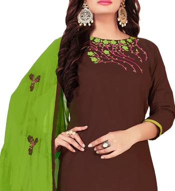 Brown  Glaze Cotton Embroidery Work Dress Material Having Work Dupatta 2