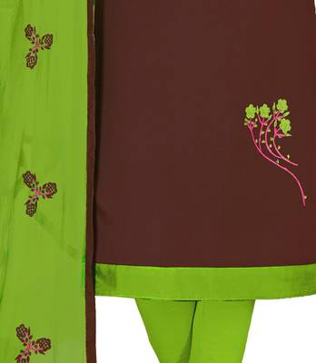 Brown  Glaze Cotton Embroidery Work Dress Material Having Work Dupatta 3