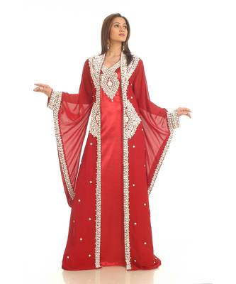Red georgette embroidered zari work islamic-kaftans 1