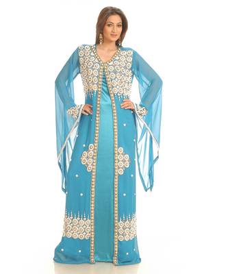 turquoise georgette embroidered zari work islamic-kaftans 1
