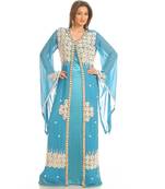 turquoise georgette embroidered zari work islamic-kaftans