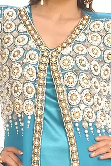 turquoise georgette embroidered zari work islamic-kaftans