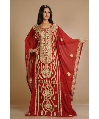 Maroon georgette embroidered zari work islamic-kaftans 1