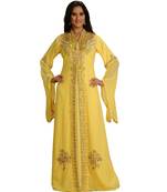 Yellow georgette embroidered zari work islamic-kaftans