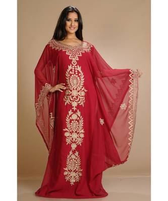 Maroon georgette embroidered zari work islamic-kaftans 1