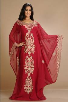 Maroon georgette embroidered zari work islamic-kaftans