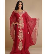 Maroon georgette embroidered zari work islamic-kaftans