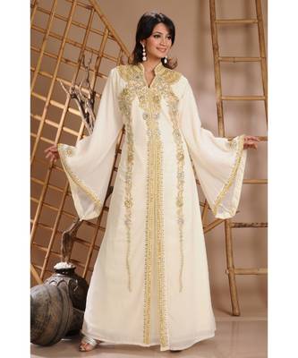 Cream georgette embroidered zari work islamic-kaftans 1