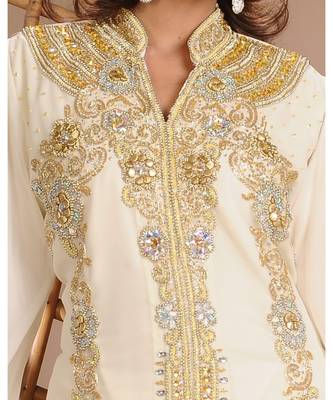 Cream georgette embroidered zari work islamic-kaftans 2