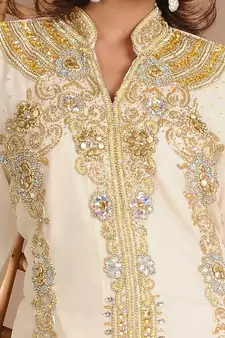 Cream georgette embroidered zari work islamic-kaftans