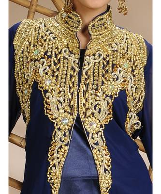 Navy Blue Georgette Zari Work Kaftan 1