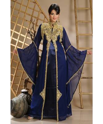 Navy Blue Georgette Zari Work Kaftan 2