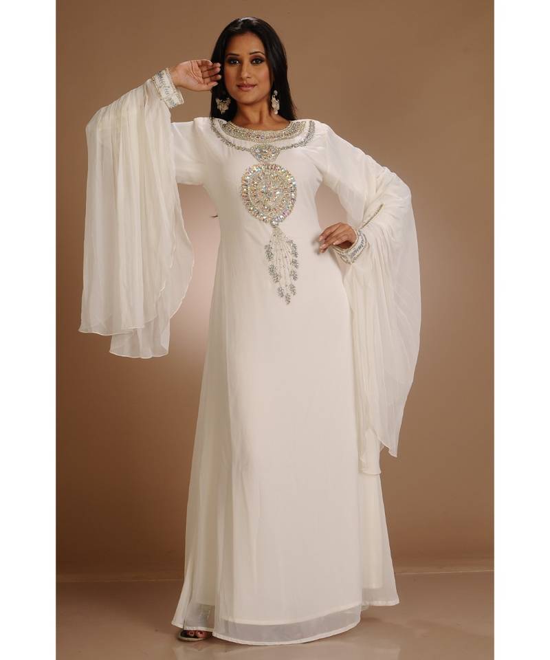 Cream georgette embroidered zari work islamic-kaftans