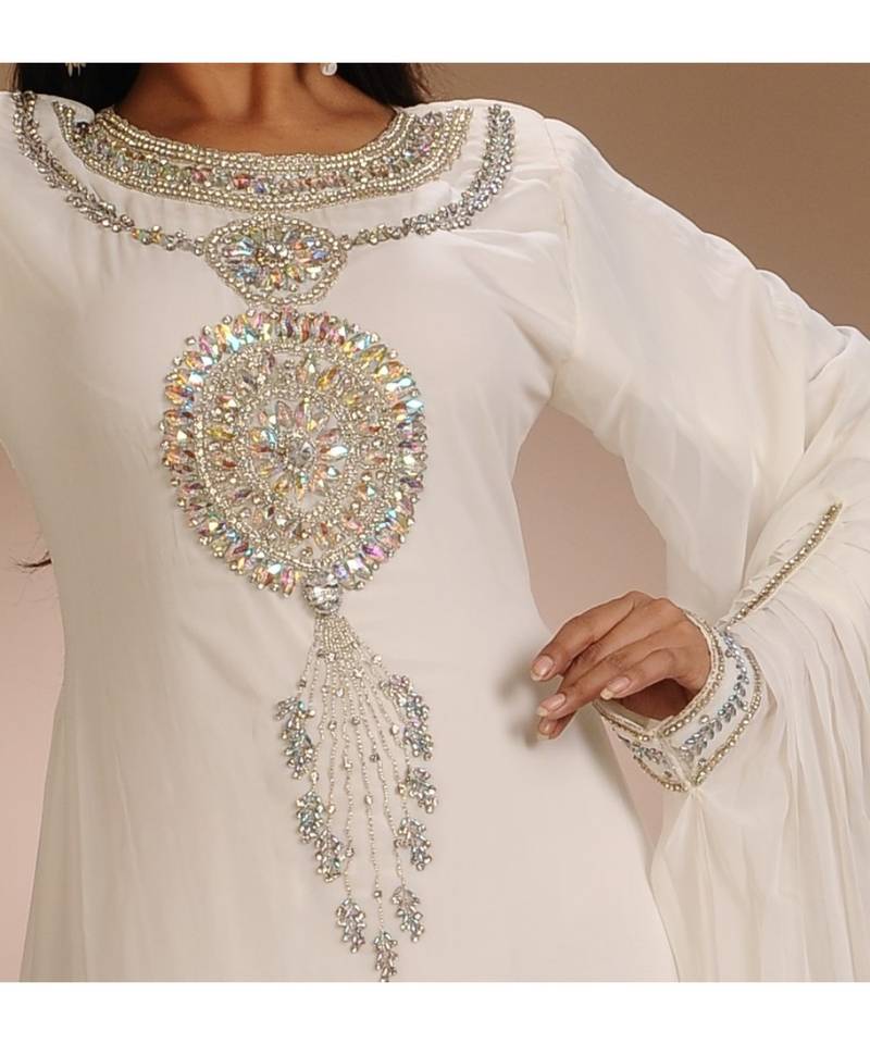 Cream georgette embroidered zari work islamic-kaftans