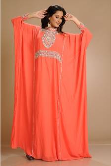 red georgette embroidered zari work islamic-kaftans
