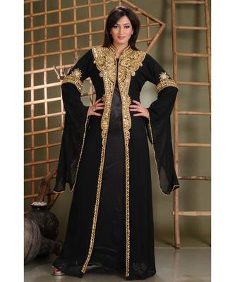 Black georgette embroidered zari work islamic-kaftans 1