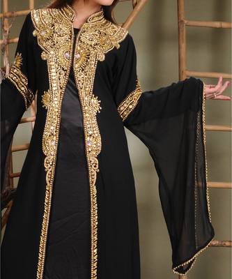 Black georgette embroidered zari work islamic-kaftans 2