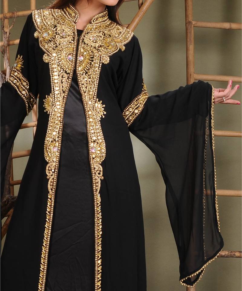 Black georgette embroidered zari work islamic-kaftans