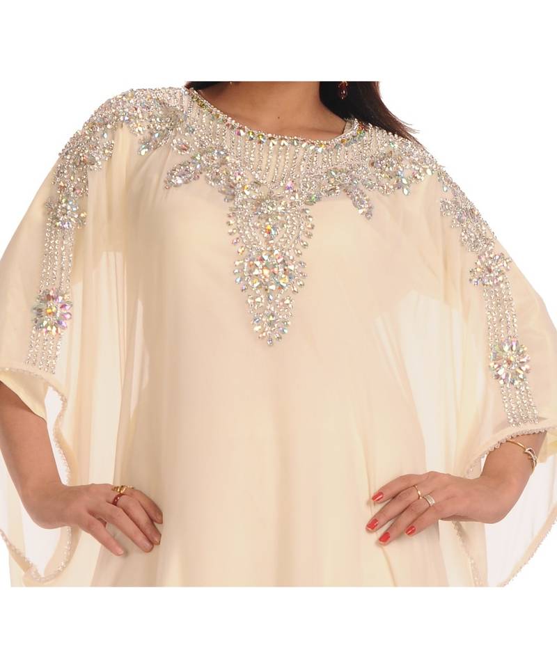 Cream georgette embroidered zari work islamic-kaftans