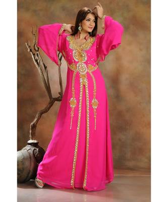 Pink georgette embroidered zari work islamic-kaftans 1