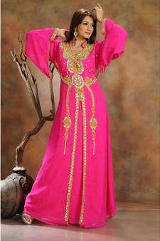 Pink georgette embroidered zari work islamic-kaftans