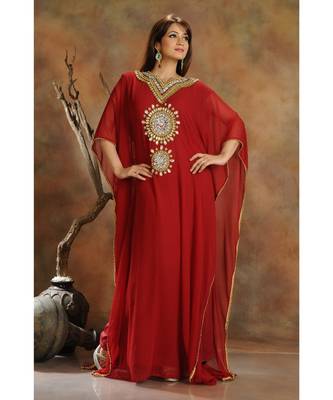 Maroon georgette embroidered zari work islamic-kaftans 1