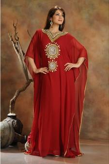 Maroon georgette embroidered zari work islamic-kaftans