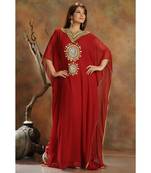 Maroon georgette embroidered zari work islamic-kaftans