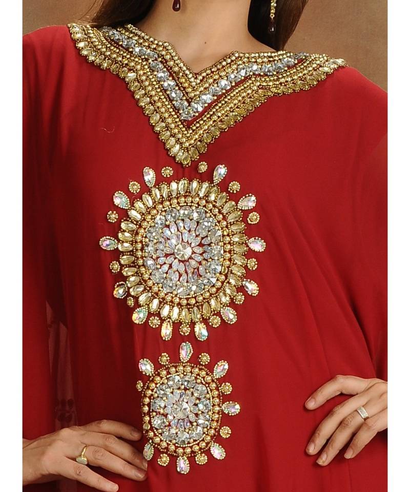 Maroon georgette embroidered zari work islamic-kaftans