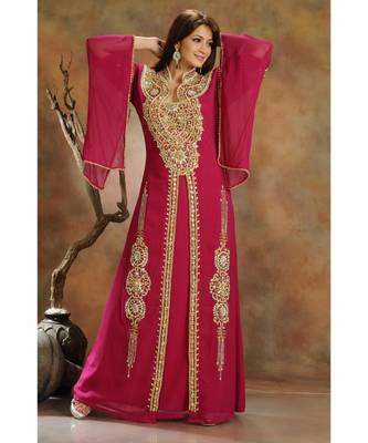 Maroon georgette embroidered zari work islamic-kaftans 1