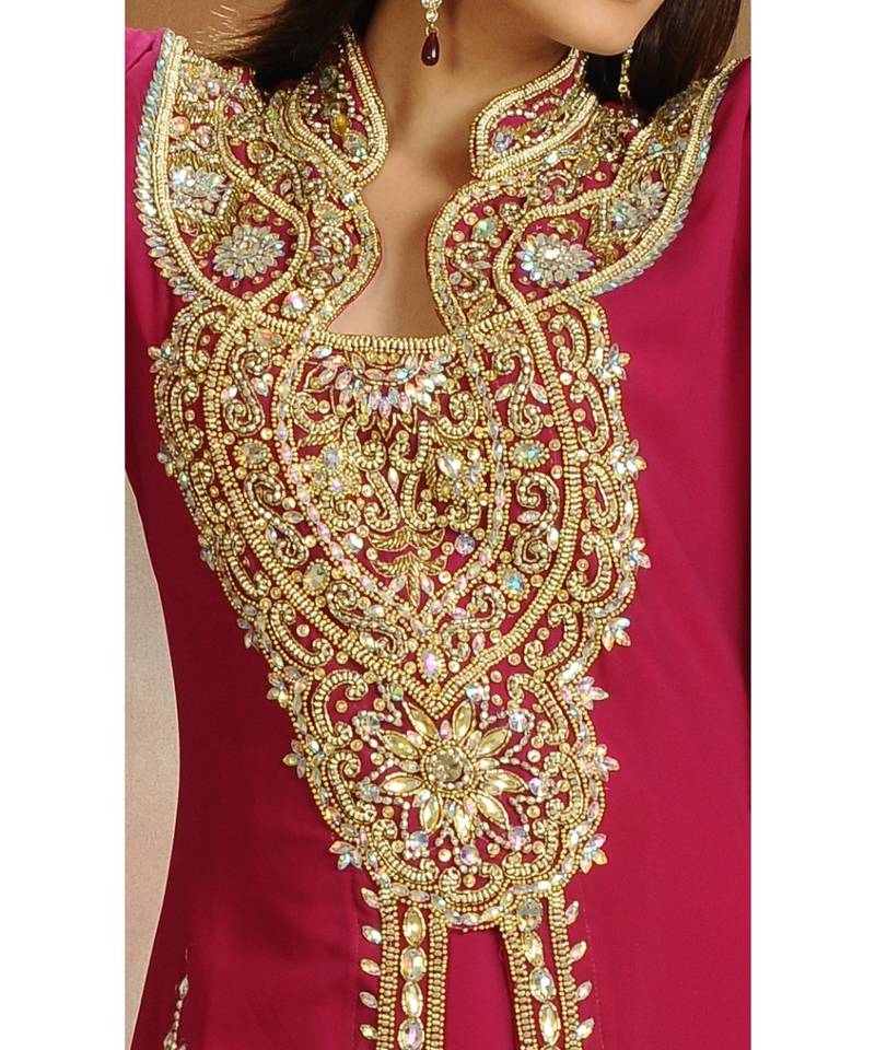 Maroon georgette embroidered zari work islamic-kaftans