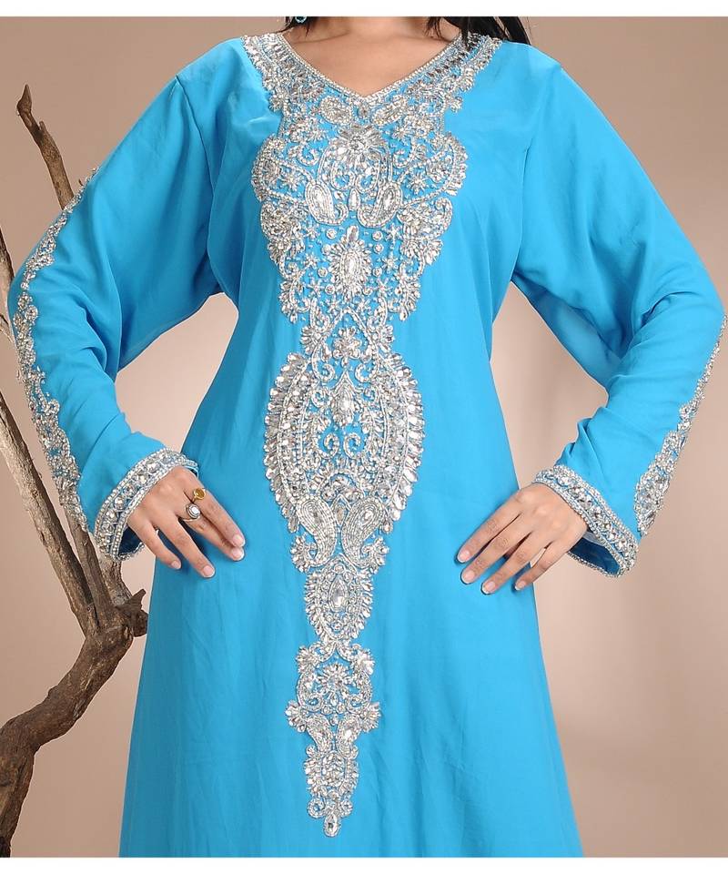 blue georgette embroidered zari work islamic-kaftans