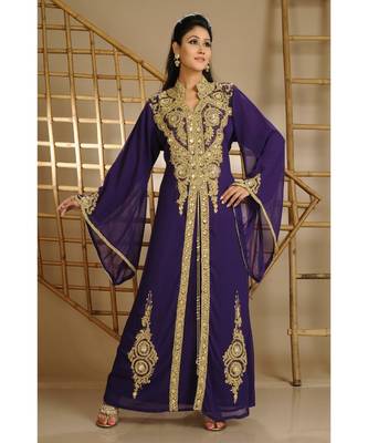 Purple georgette embroidered zari work islamic-kaftans 1