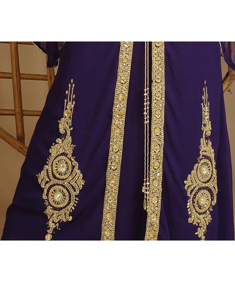 Purple georgette embroidered zari work islamic-kaftans